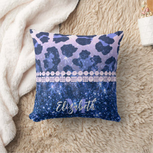 Coussin Empreinte de léopard Parties scintillant bleue