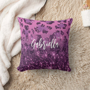 Coussin Empreinte de léopard Parties scintillant violet