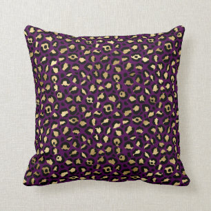 Coussin Empreinte de léopard violet et or