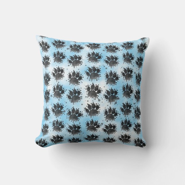 Coussin Empreinte de patte de chien à l'aquarelle noir bla (Recto)