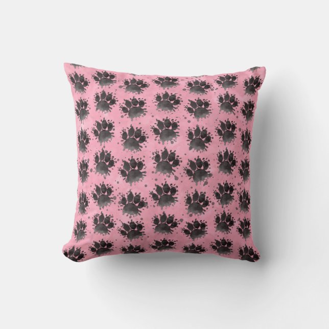 Coussin Empreinte de patte de chien à l'aquarelle Noir Bla (Recto)
