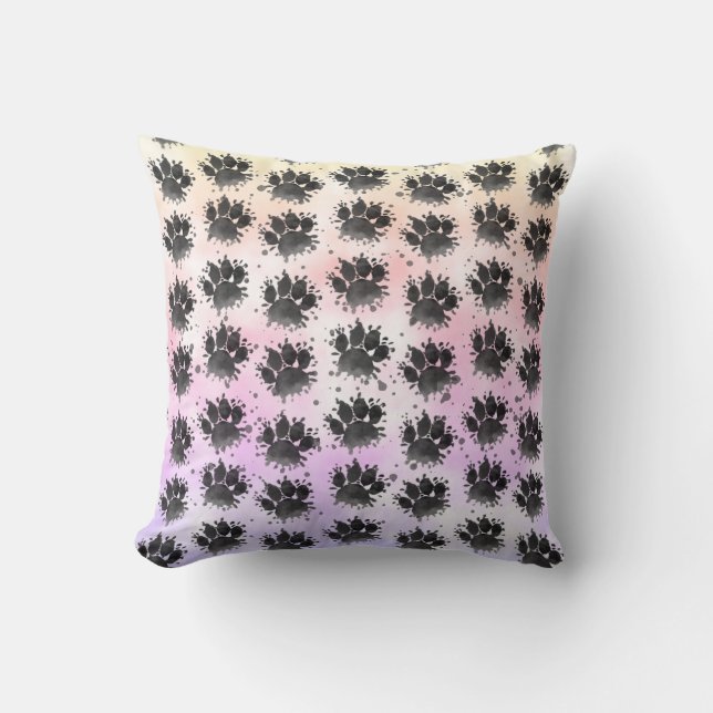 Coussin Empreinte de patte de chien à l'aquarelle Noir Bla (Recto)