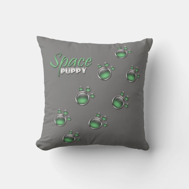 Coussin Empreinte de patte Green & Grey "Space Pup (Recto)