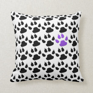Coussin Empreinte de patte noir, blanc et pourpre