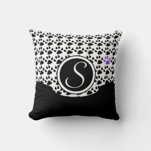 Coussin Empreinte de patte noir, blanc et violet