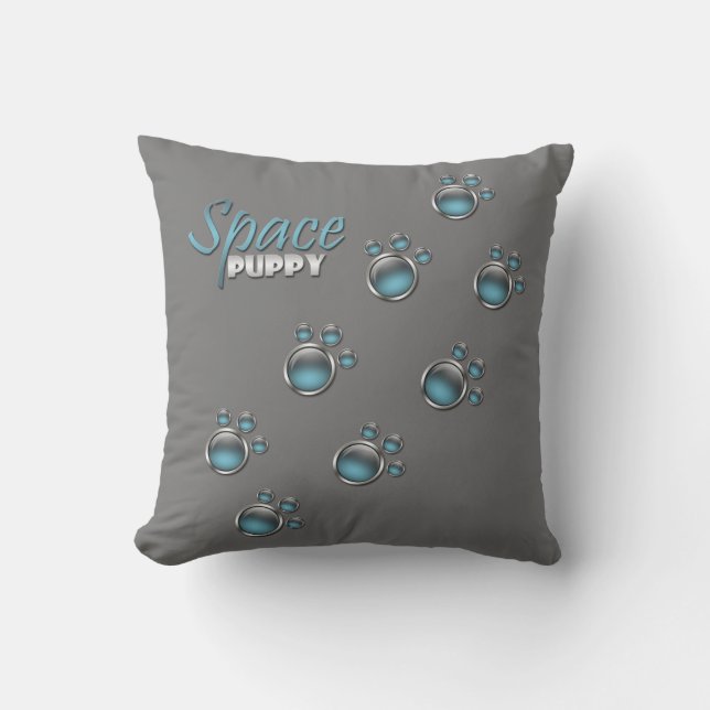 Coussin Empreinte de patte "Space Puppy" bleu et g (Recto)