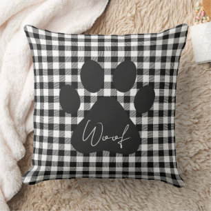 Coussin Empreinte de patte WOOF Buffalo Plaid Black White
