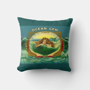 Coussin Empreinte étiquette cigare de sirène Ocean Gem