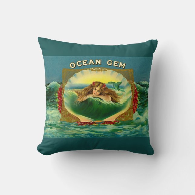 Coussin Empreinte étiquette cigare de sirène Ocean Gem (Recto)