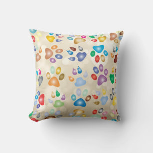 Coussin Empreintes de pattes de chien colorées adorables, 