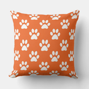 Coussin Empreintes de pattes orange et blanc