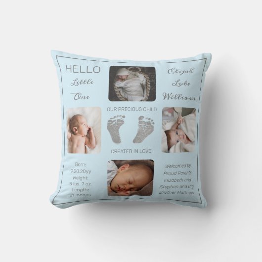 Coussin Empreintes photos multiples bleu garde-naissance (Recto)