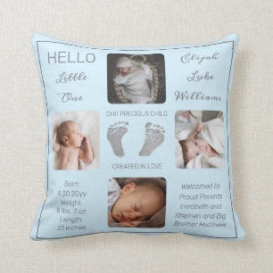 Coussin Empreintes photos multiples bleu garde-naissance