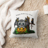 Coussin En attente d'Halloween, Bat mignonne et Corbeau (Couverture)