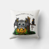 Coussin En attente d'Halloween, Bat mignonne et Corbeau (Verso)