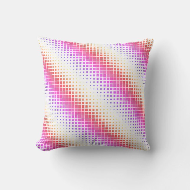 Coussin en bande de Pixel rose et blanc moderne (Recto)