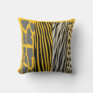 Coussin en bande de Zèbre noir et jaune