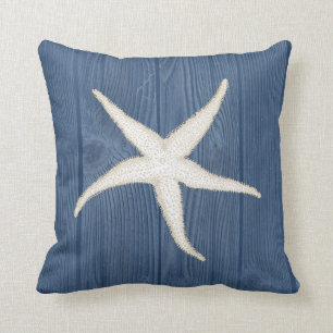 Coussin en bois bleu vintage crème d'étoiles de