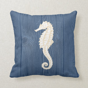 Coussin en bois bleu vintage de crème d'hippocamp