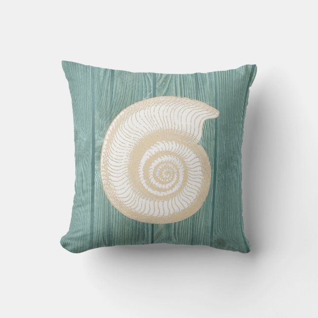 Coussin en bois d'Aqua vintage de coquillage (Recto)