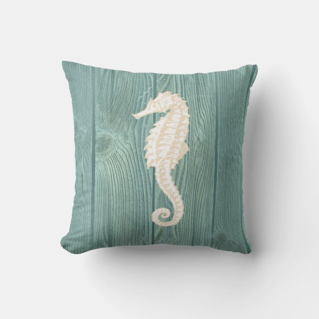 Coussin en bois d'Aqua vintage de crème (Recto)