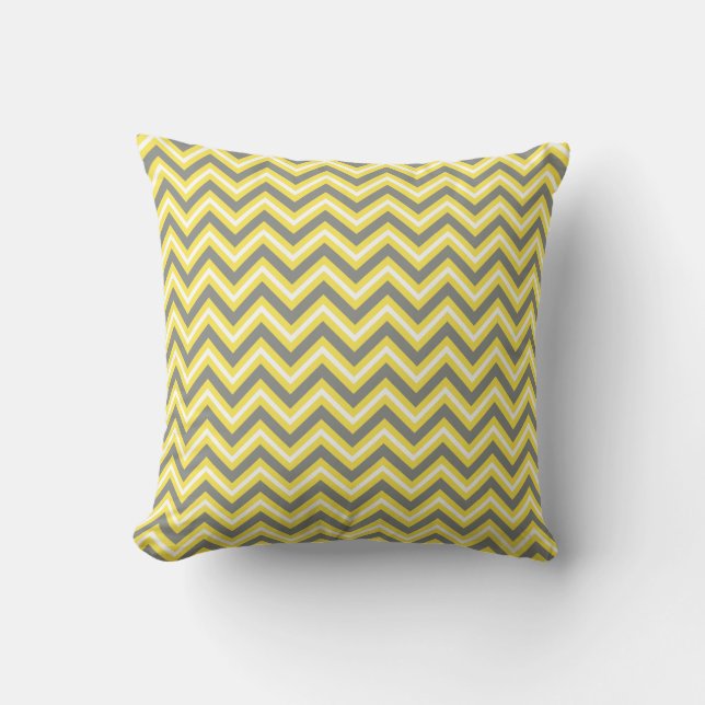 Coussin en chevron jaune, gris et blanc (Recto)