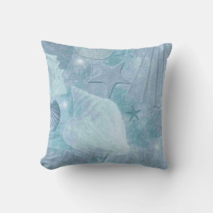 Coussin en coquillages bleu turquoise