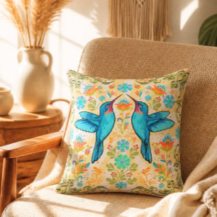 Coussin en coton coloré de colibri bohème