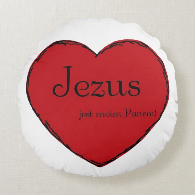 Coussin en coton rond avec coeur (Devant)