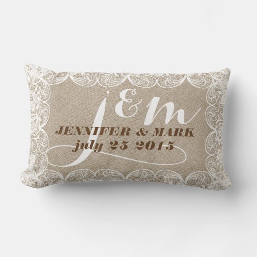 Coussin en dentelle blanche et lin beige Faux Mari (Recto)