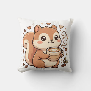 Coussin en forme de coeur de café au doux écureuil