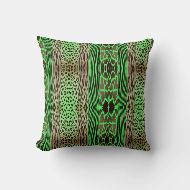 Coussin En Grille De Zèbre Beige Et Vert (Recto)