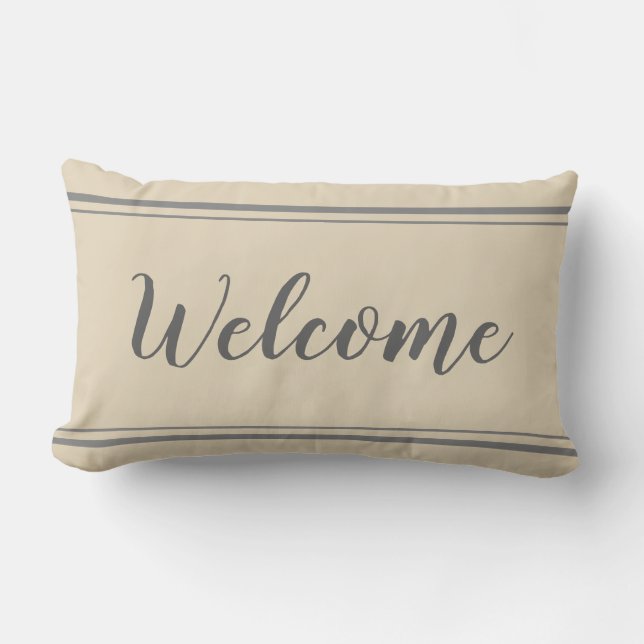 Coussin en Gris et Beige de bienvenue (Recto)