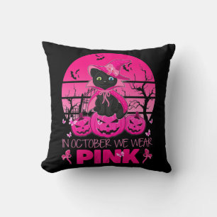 Coussin En Octobre Nous Portons Pink Cute Chat Halloween B