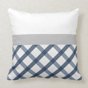 Coussin En vichy bleu marine et blanc avec accent gris cla