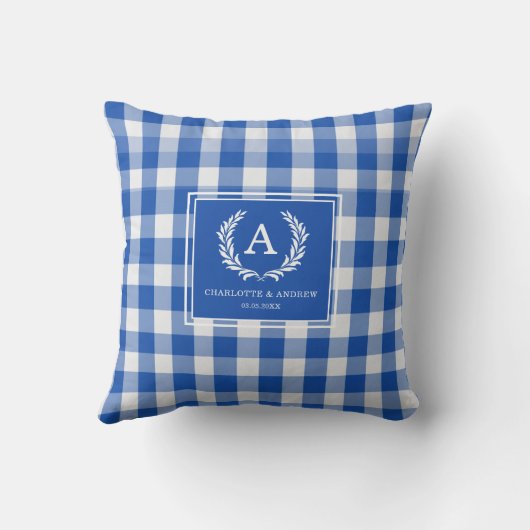 Coussin En vichy monogramme bleu (Verso)
