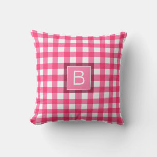 Coussin en vichy Motif rose blanc Monogramme personnalisé