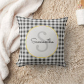 Coussin En vichy noir et blanc mignon Monogramme personnal (Couverture)