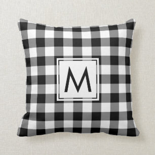 Coussin En vichy noir et blanc, monogramme personnalisé
