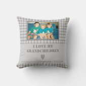 Coussin En vichy plaid gris et blanc avec noms et photo (Recto)