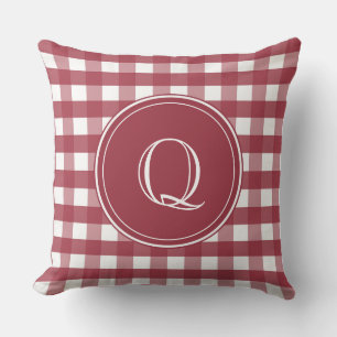 Coussin En vichy rouge foncé et blanc