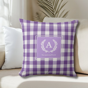 Coussin En vichy violet crête de monogramme