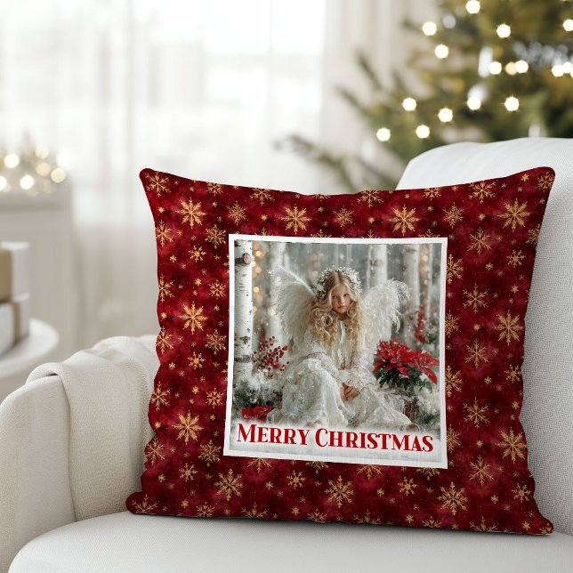 Coussin Enchanting Red and Gold Victorian Angel Christmas  (Enchanting Red and Gold Victorian Angel Christmas Pillow)