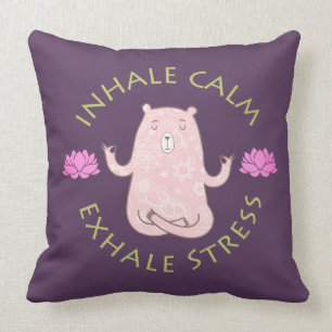 Coussin Encouragement Yoga Ours Lotus Fleur Inhale Exhale