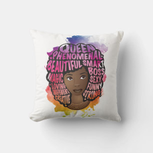 Coussin Encourager les femmes noires, cheveux naturels, aq
