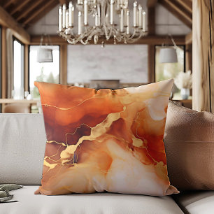 Coussin Encre alcoolique marbrée brun orange or