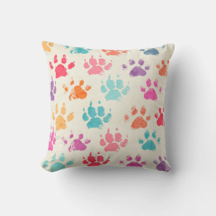 Coussin encre colorée, pattes de chien désagréable