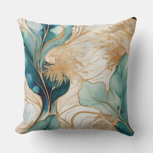 Coussin Encre D'Alcool Abstraite Unique Avec Limites D'Or (Recto)