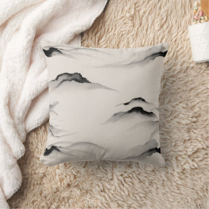 Coussin Encre de Chine Abstraite sur Papier de Riz Minimal