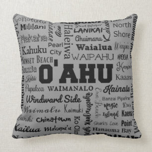 Coussin Endroits d'O'ahu Hawaï, gris et noir